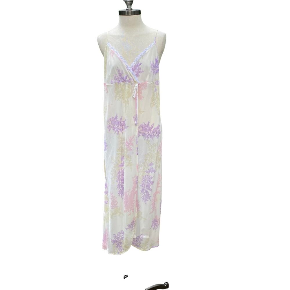 Vintage Madison Studio Yellow Floral Slip Dress Size Large Womens Lace Trim